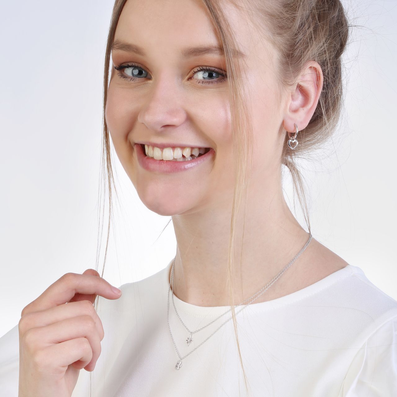 Ohrringe, 925 Silber, mit Anhänger, offenes Herz