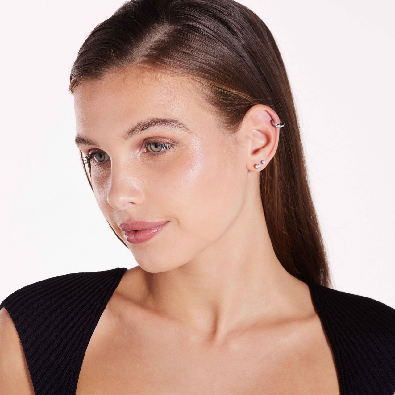 Helix-Piercing aus Edelstahl, 2-reihig, Zirkonia