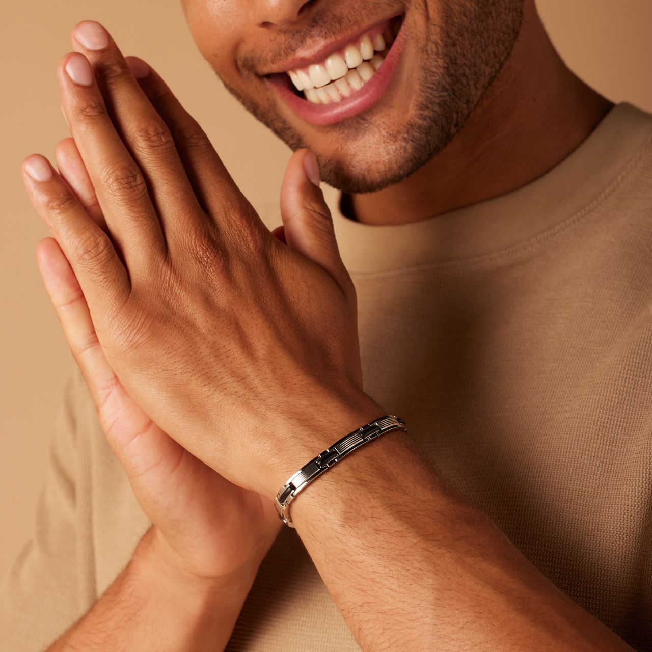 Gerecycled stainless steel armband schakel zwart