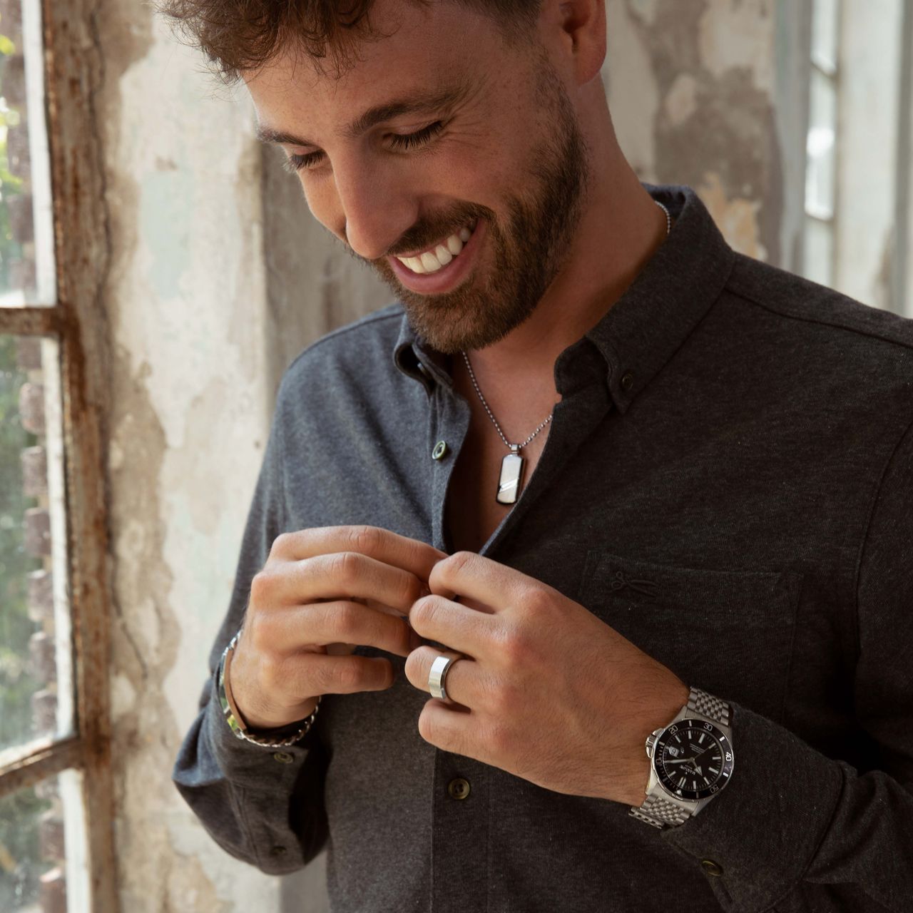 Gerecycleerd stalen ketting met hanger plaat