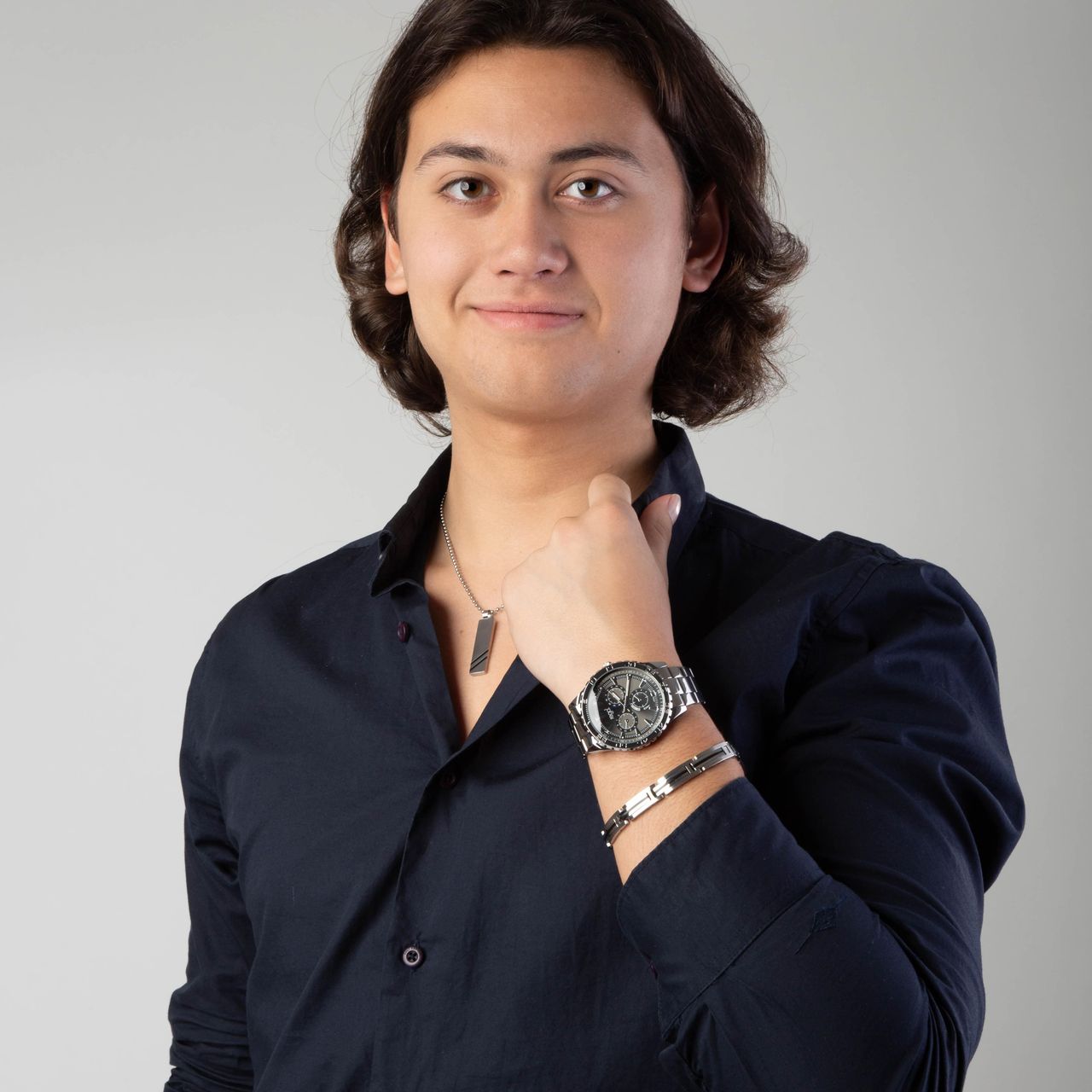 Gerecycled stainless steel ketting met hanger plaat streep zwart voor heren