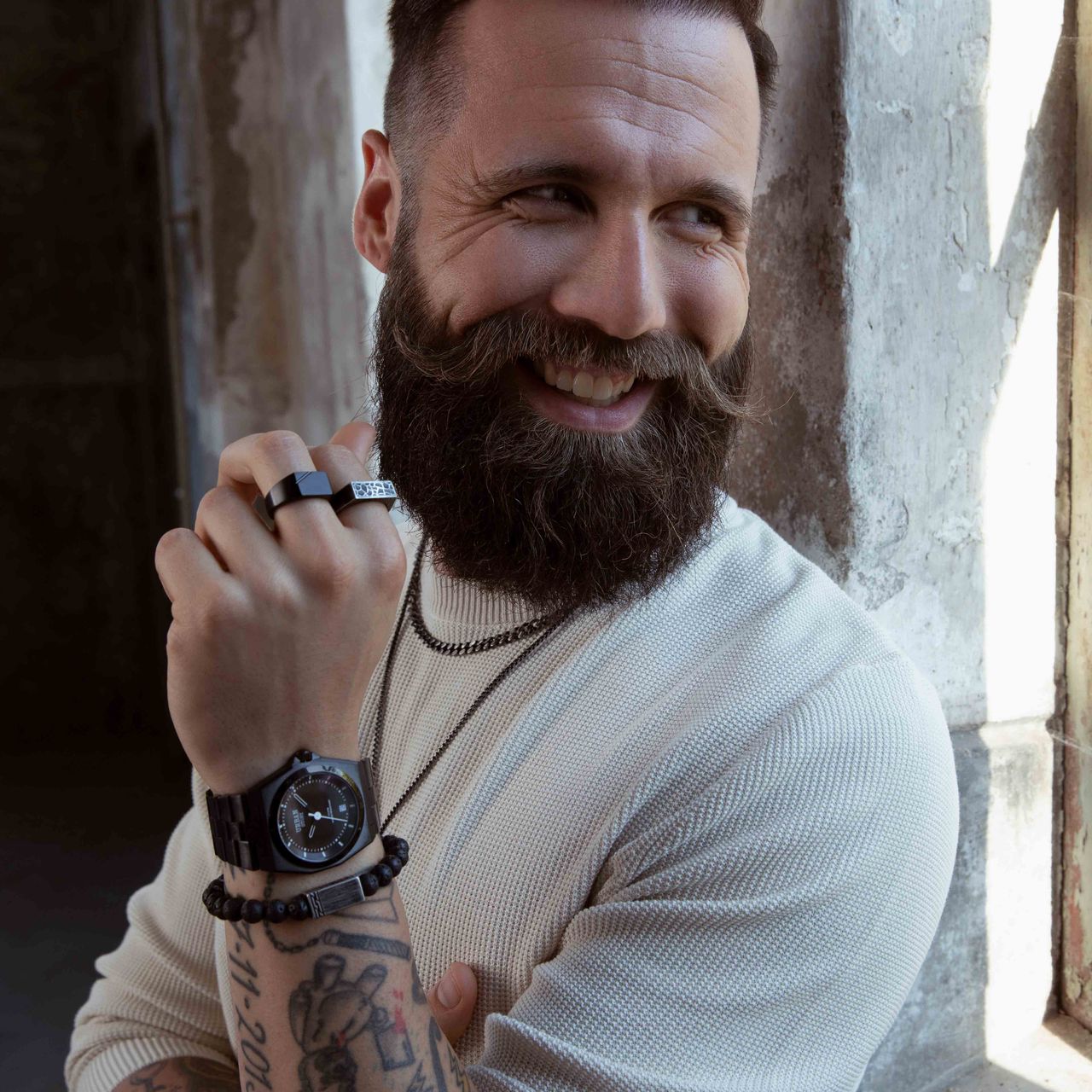 Gerecycleerd stainless steel heren zegelring zwart