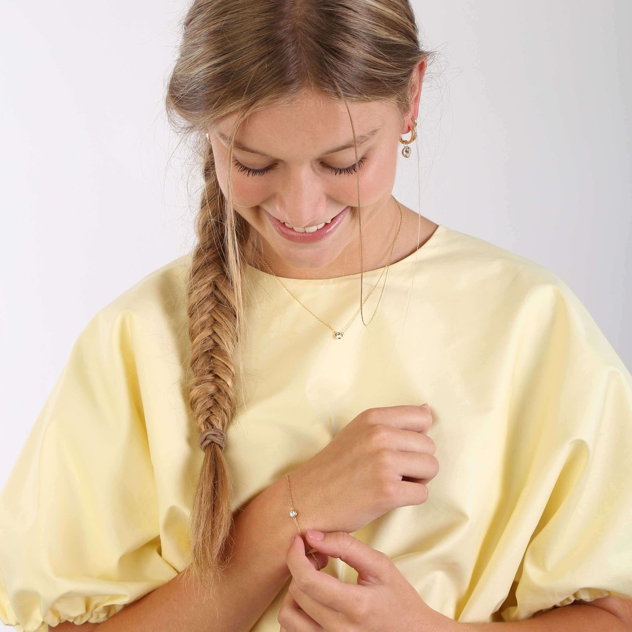 Zilveren goldplated armband kristal wit