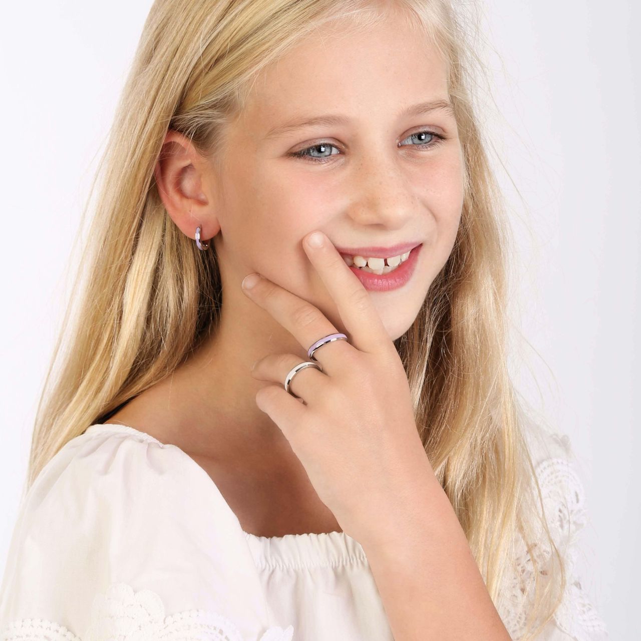 Gerecycled stainless steel kinderring met emaille wit