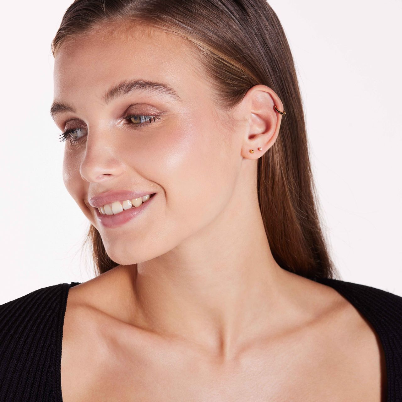 Helix-Piercing aus Edelstahl, vergoldet, schwarz, Zirkonia