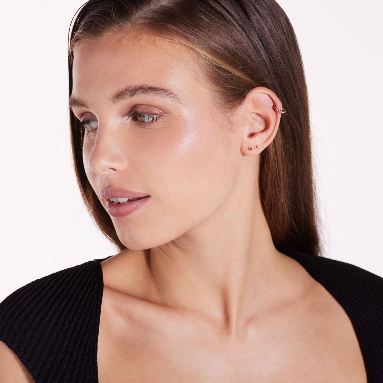 Stainless steel goldplated helixpiercing met zirkonia voor dames