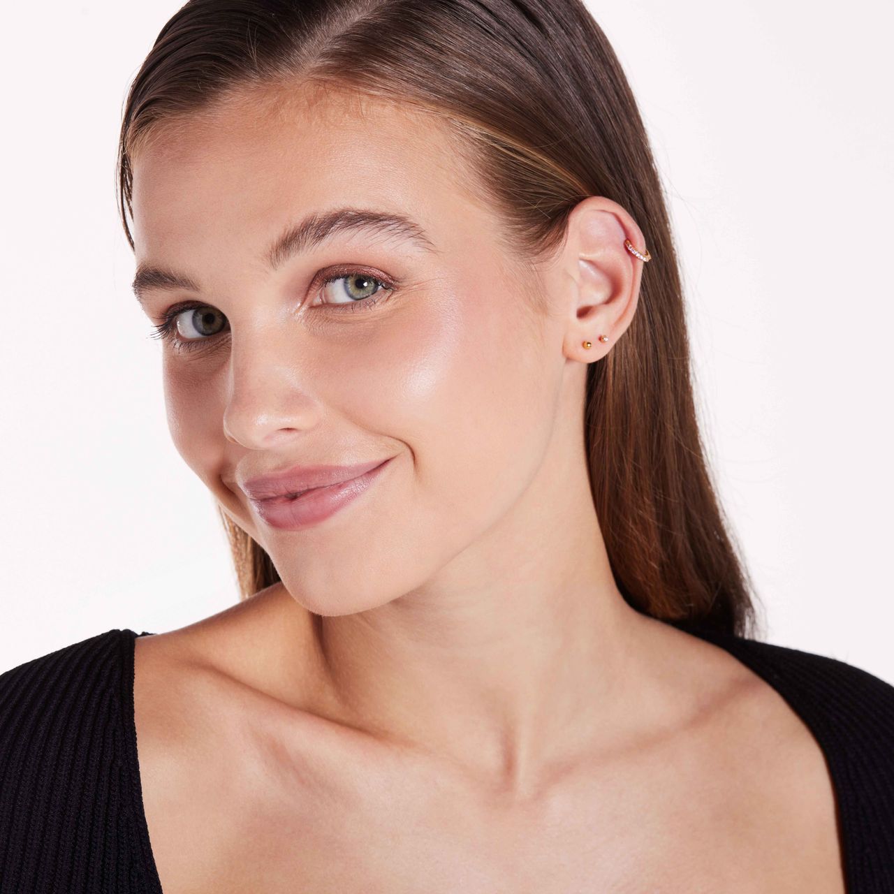 Stainless steel helixpiercing gold licht roze zirkonia