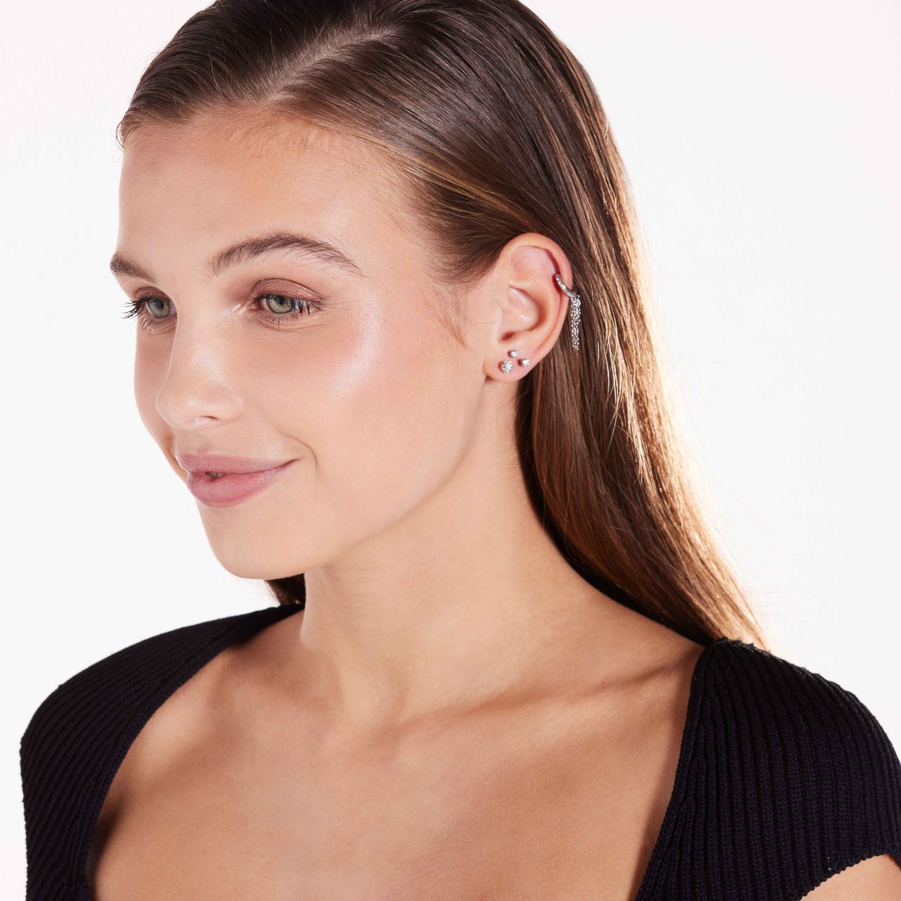 Stainless steel helixpiercing kristal+ketting