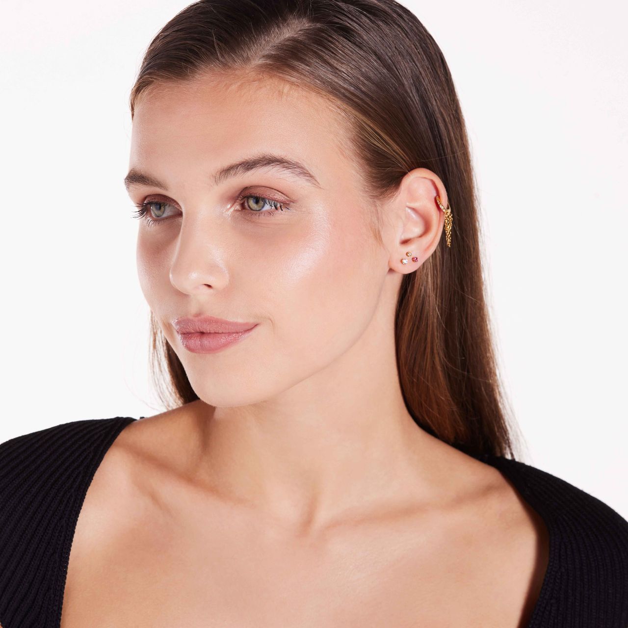 Stainless steel helixpiercing gold kristal+ketting