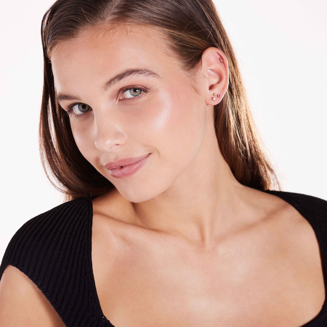 Stainless steel helixpiercing gold baguette zirkonia