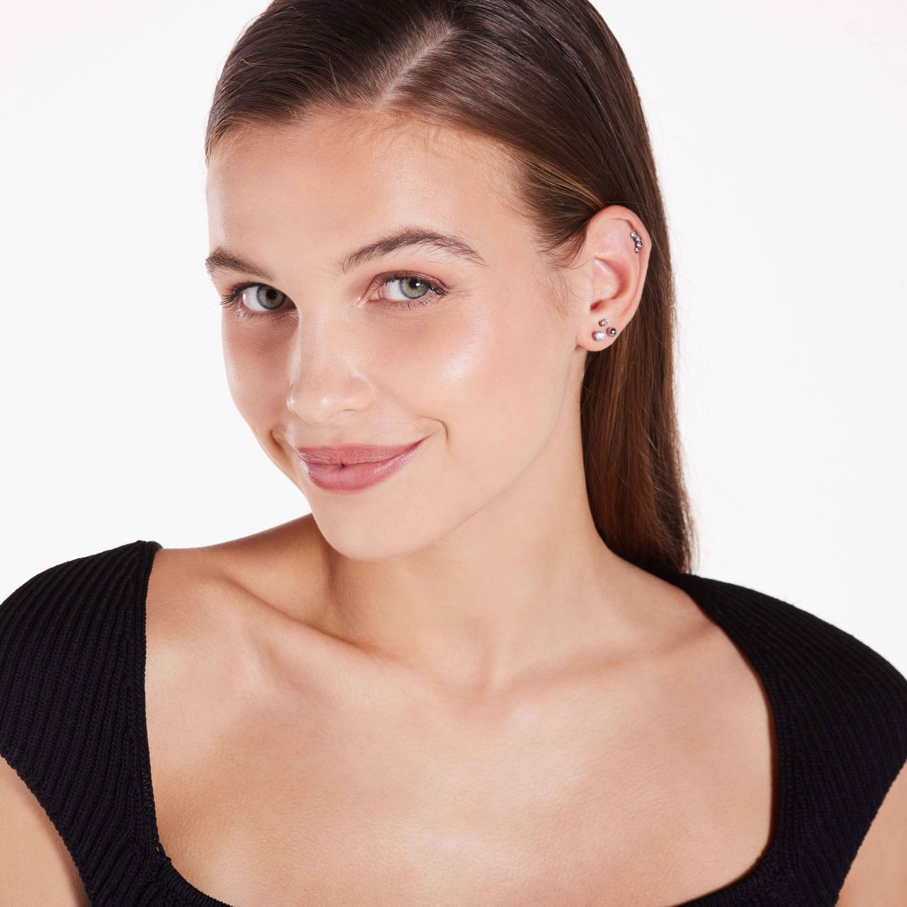 Helix-Piercing, Edelstahl, Reihe, Kristall