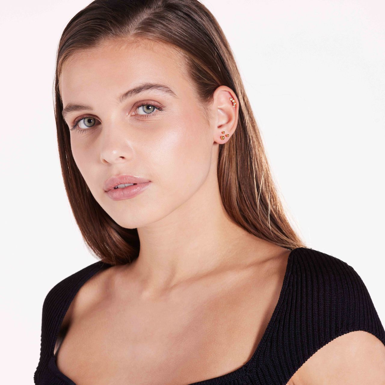 Stainless steel goldplated helixpiercing met kristal voor dames