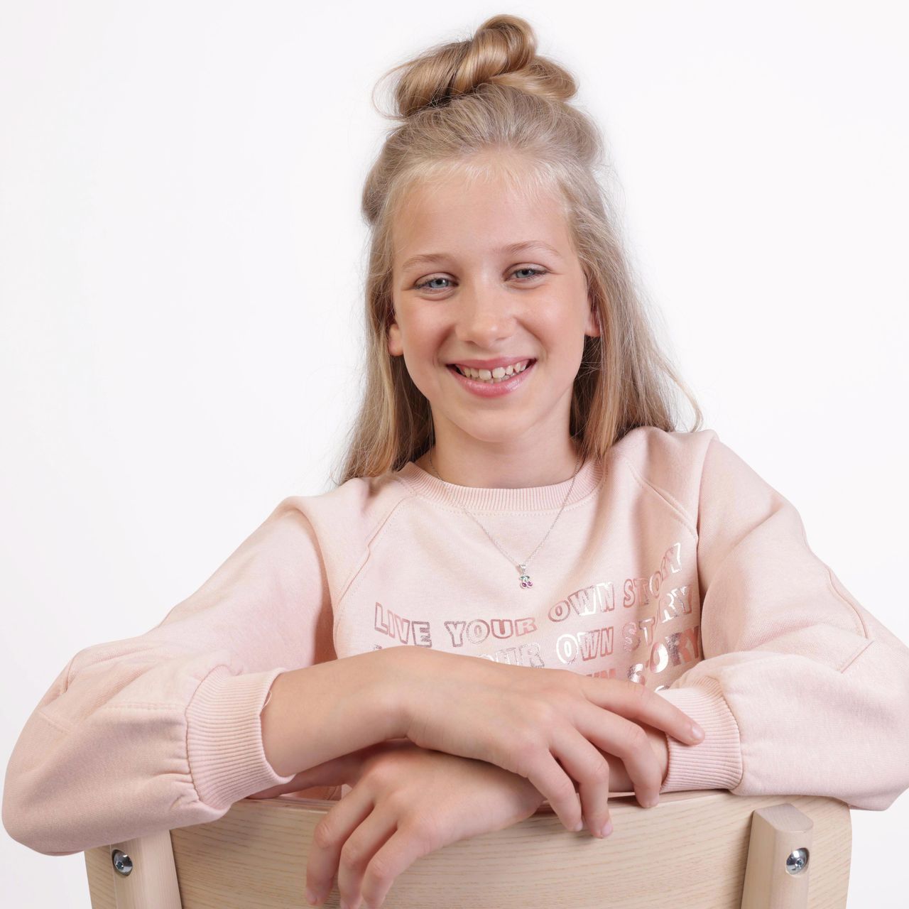 Zilveren kinderketting hanger kers kristal