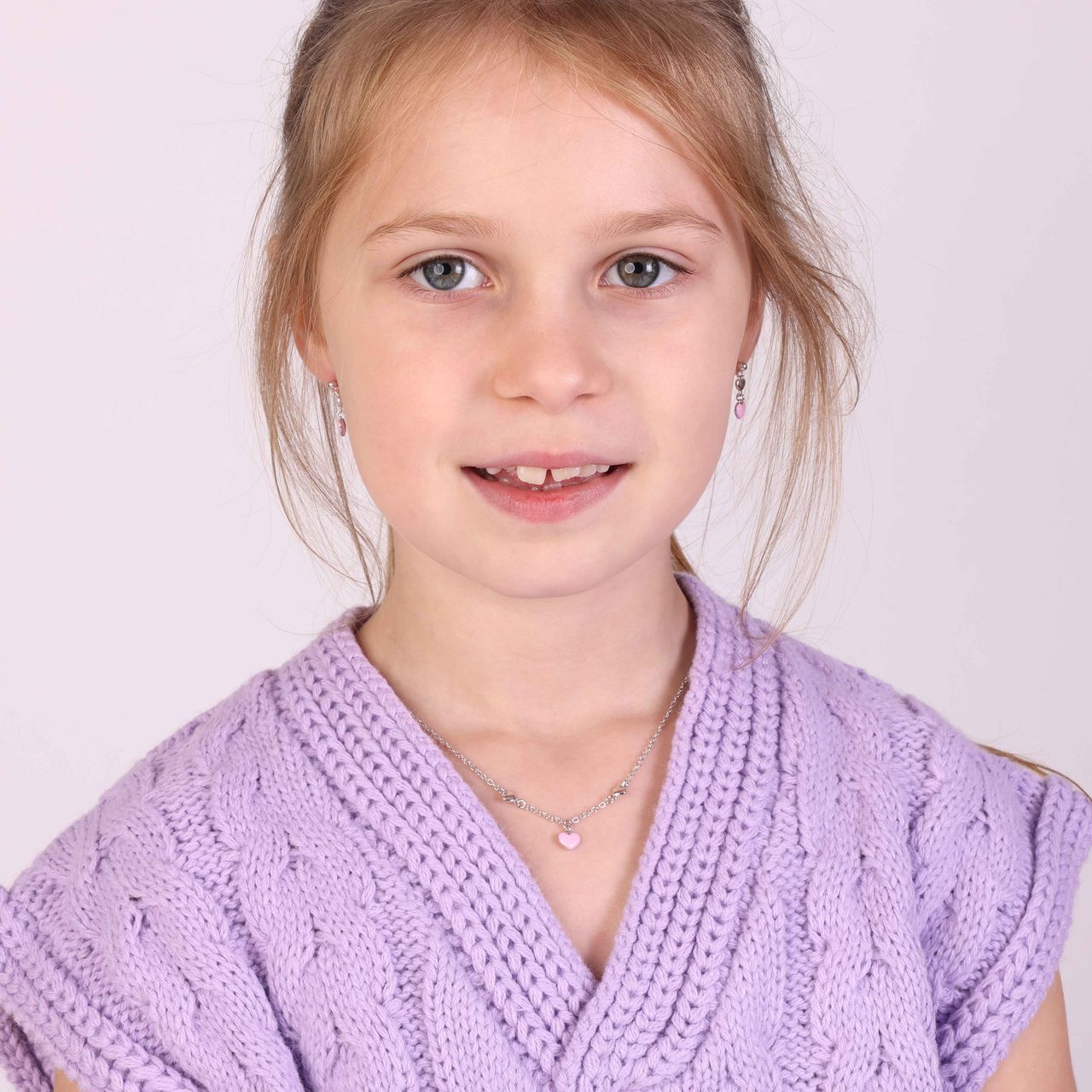 Zilveren kinderketting hart roze emaille