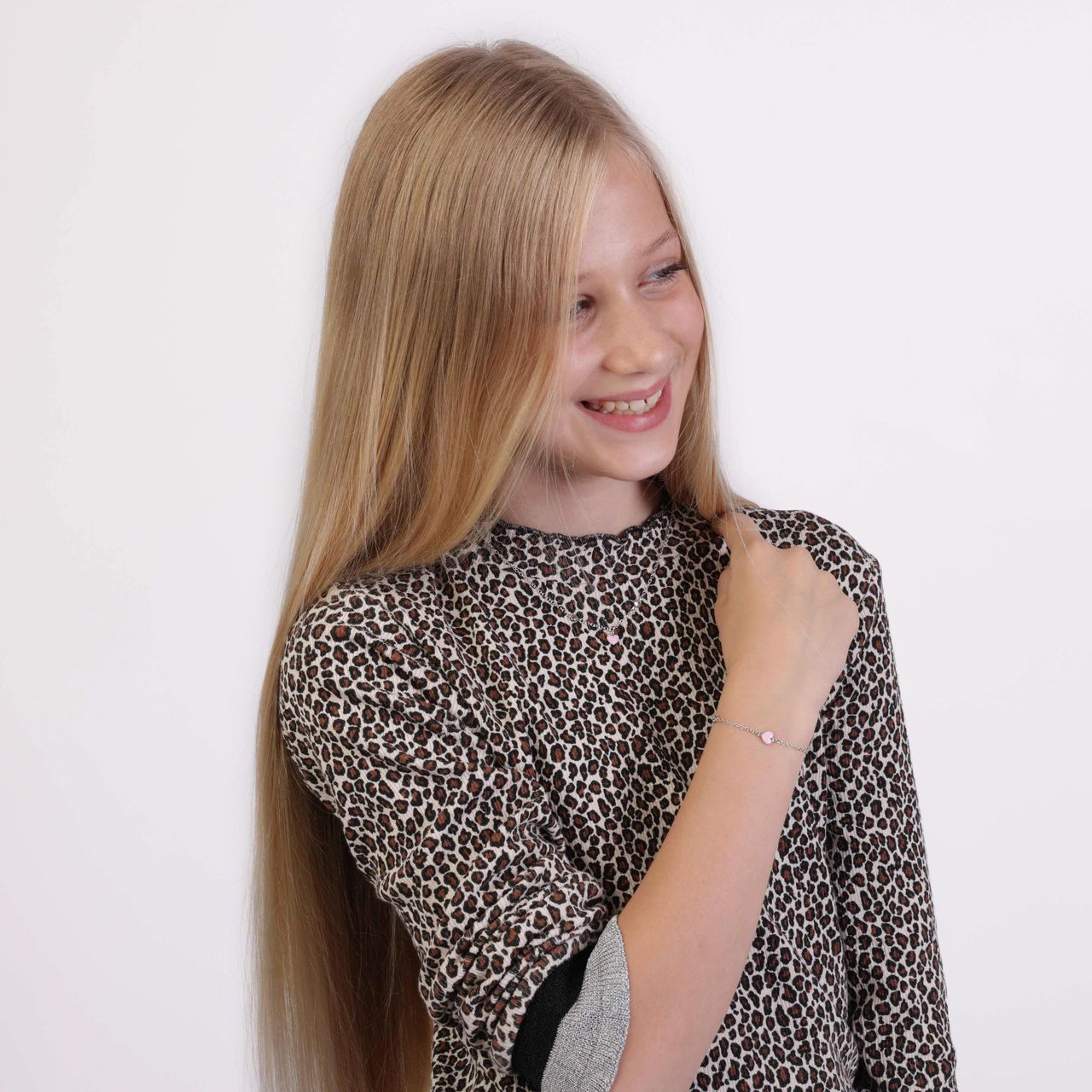 Kinderarmband, 925 Silber, Herz, rosa, Emaille