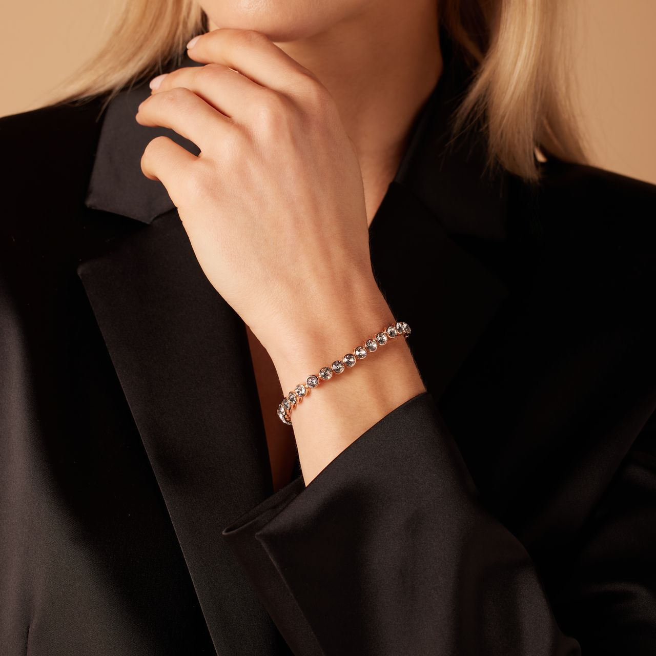 Zilveren roséplated tennisarmband met kristal voor dames