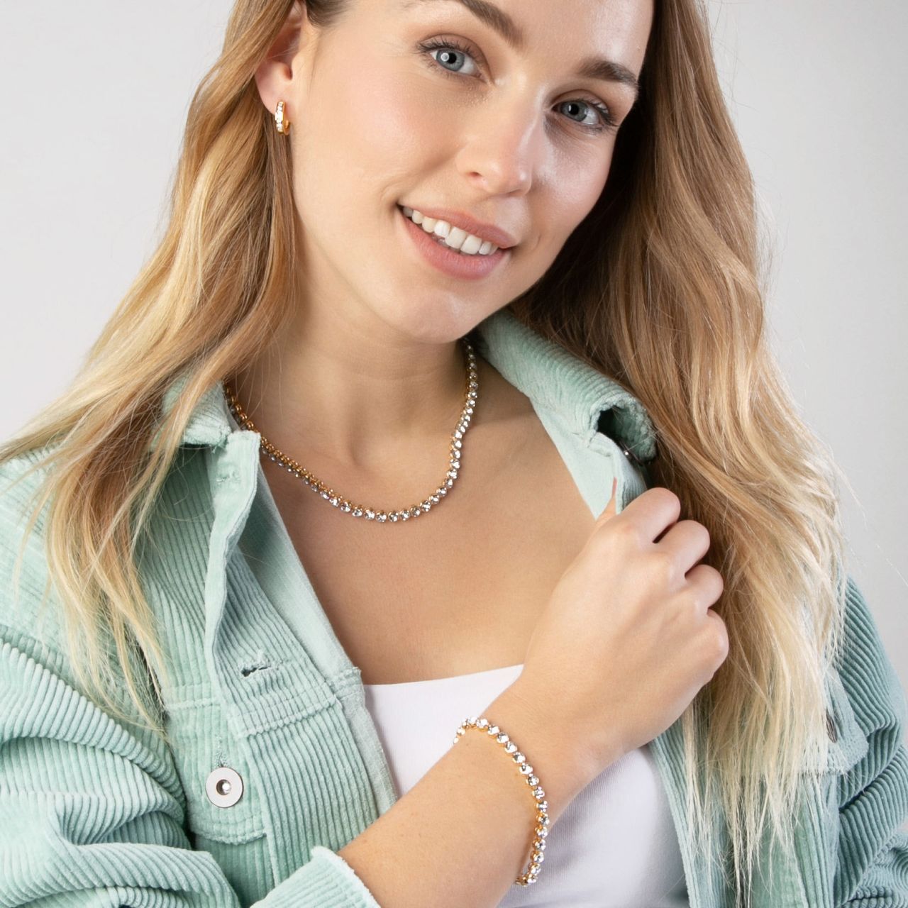 Zilveren goldplated tennisketting met kristal voor dames