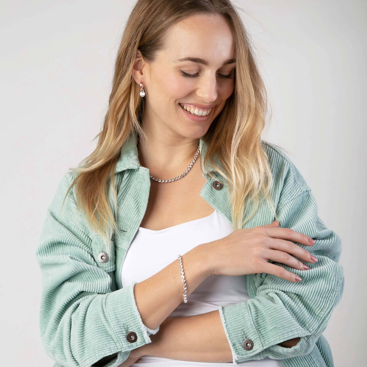 Collier, 925 Silber, rotvergoldet, mit Kristall, weiß