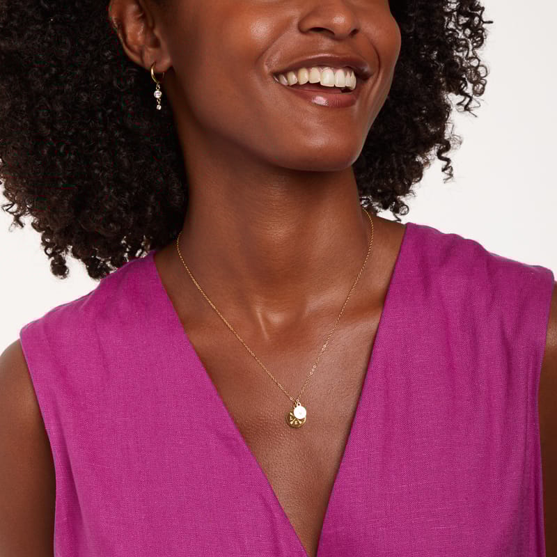 Stainless steel goldplated ketting met hanger munt met zirkonia voor dames