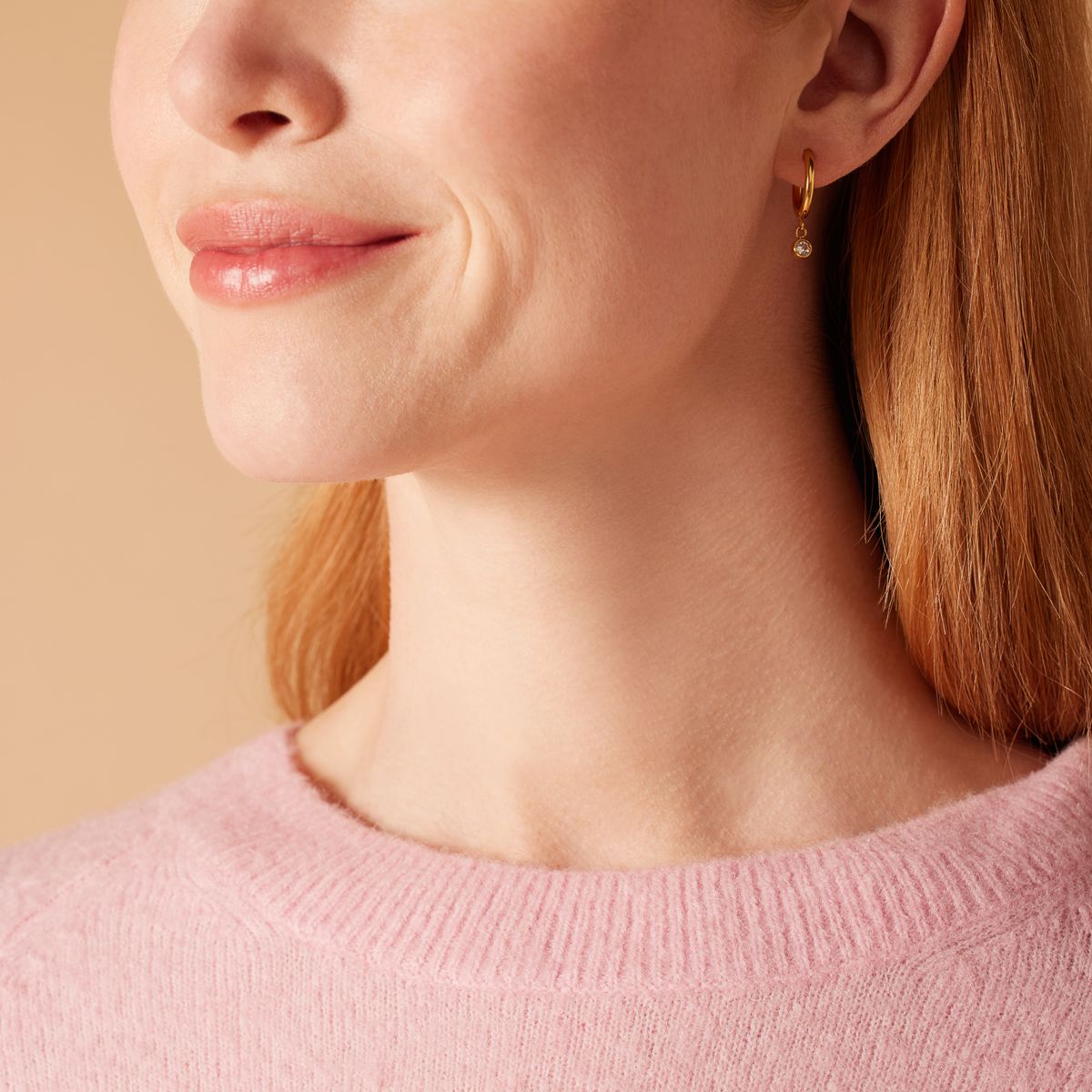 Stainless steel goldplated oorringen met hanger met zirkonia voor dames