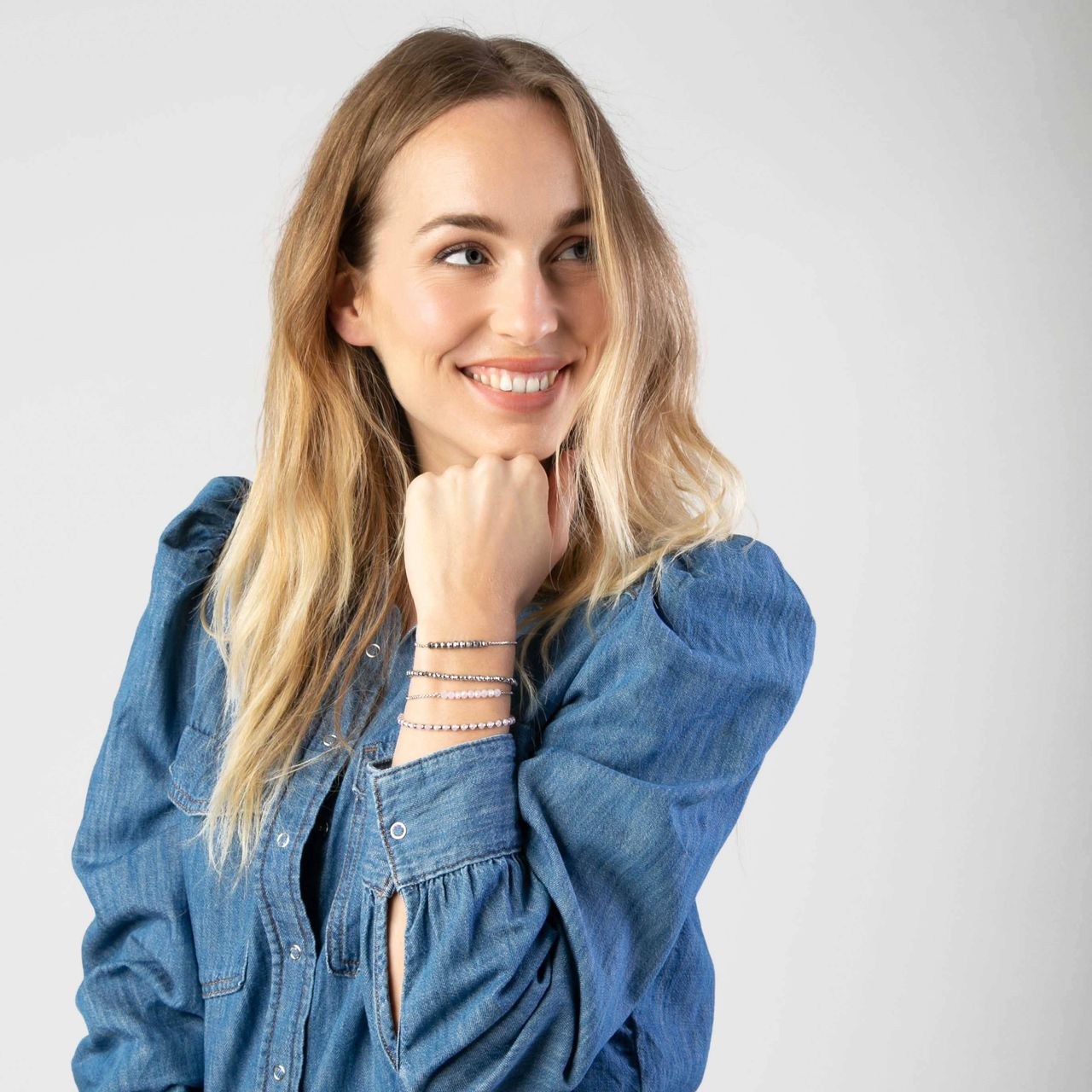 Gerecycleerd stalen armband met zilverkleurige kralen