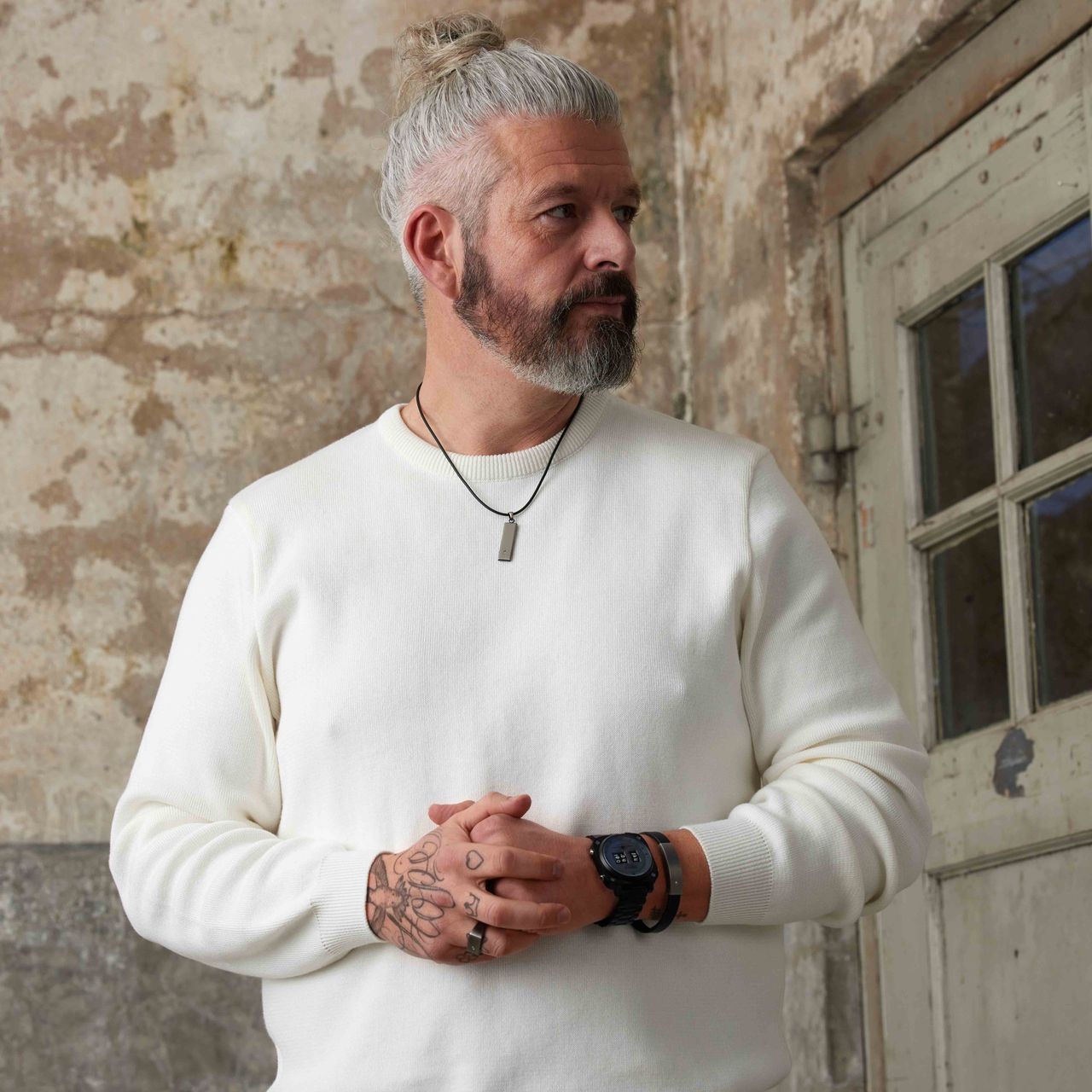 Gerecycled stainless steel heren zegelring met zirkonia