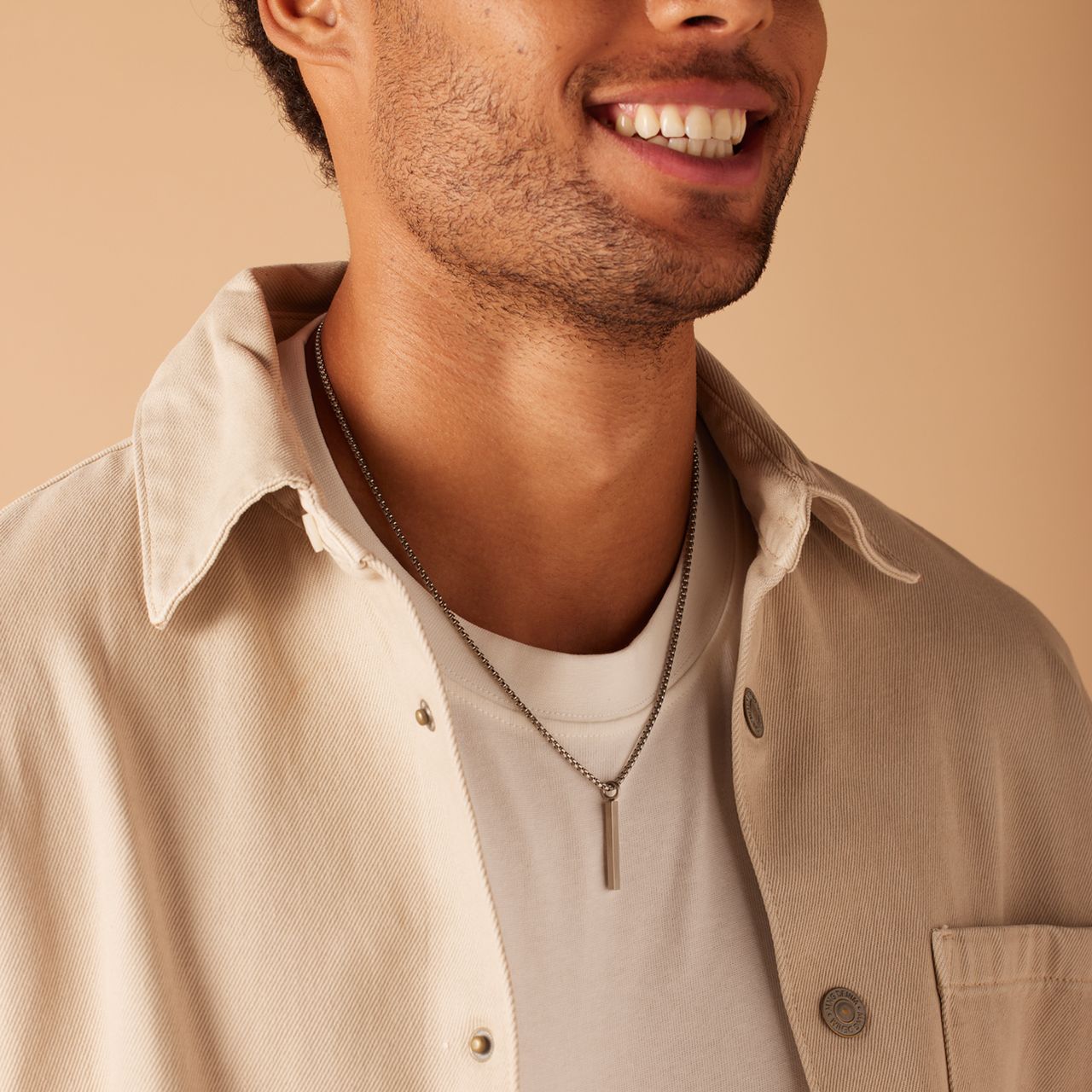 Gerecycled stainless steel herenketting met smalle hanger plaat