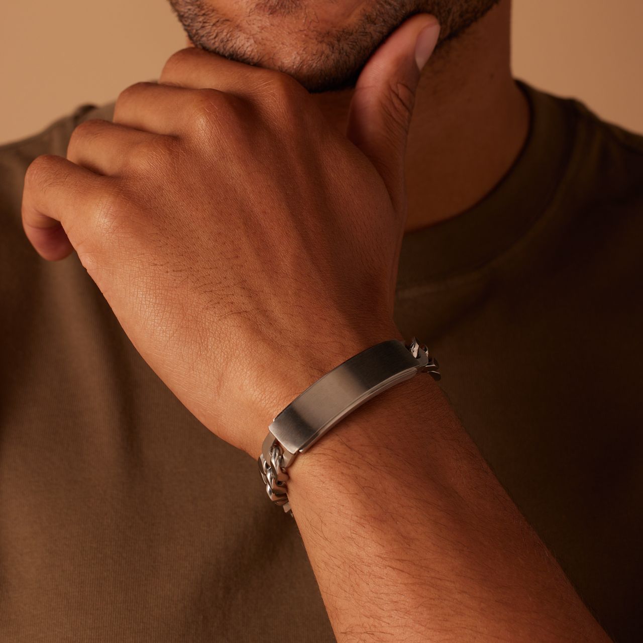 Gerecycled stainless steel plaatarmband mat met gourmetschakel