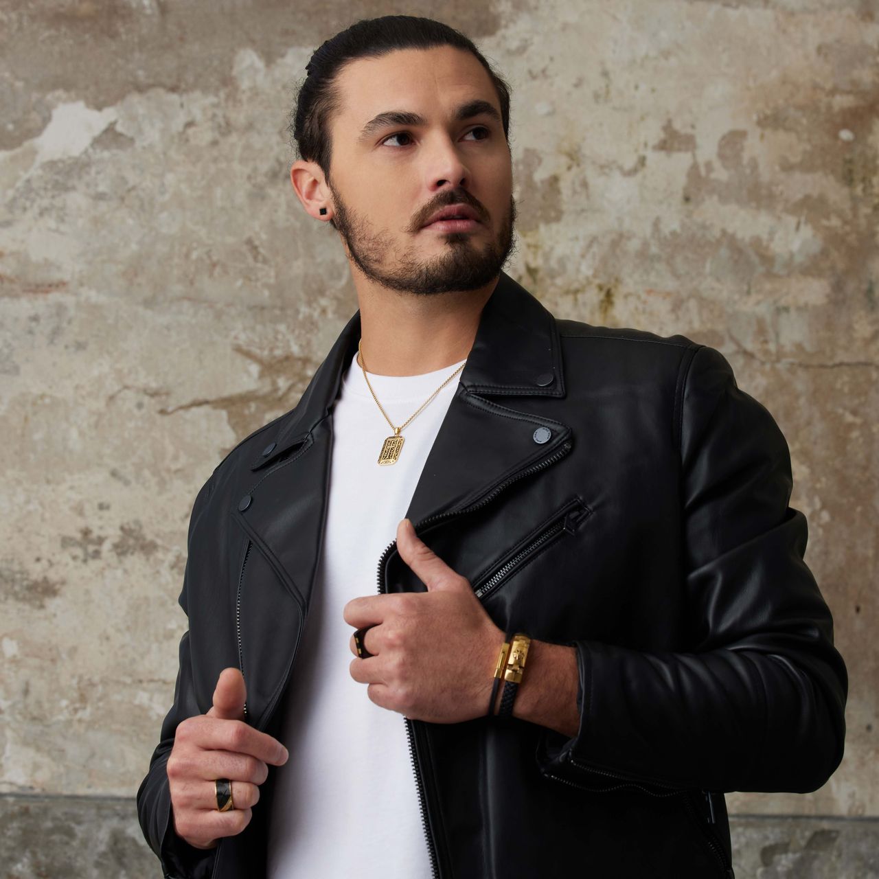 Stainless steel goldplated herenring met zirkonia