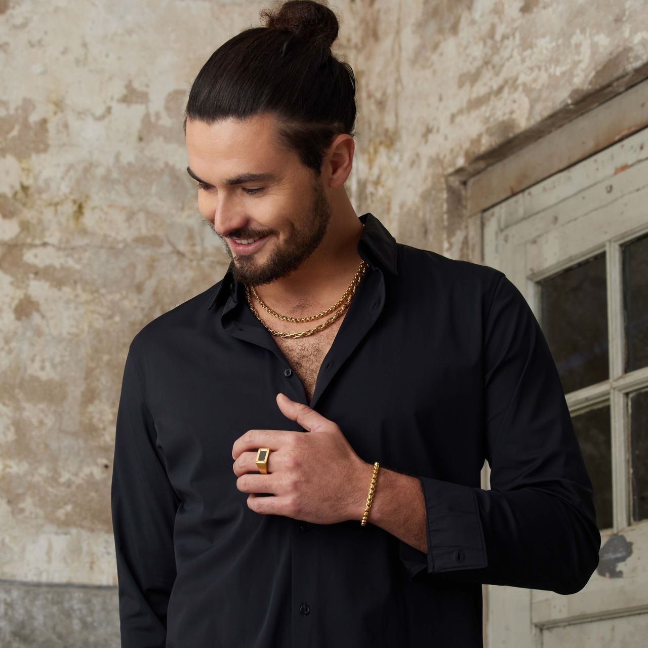 Stainless steel goldplated herenzegelring