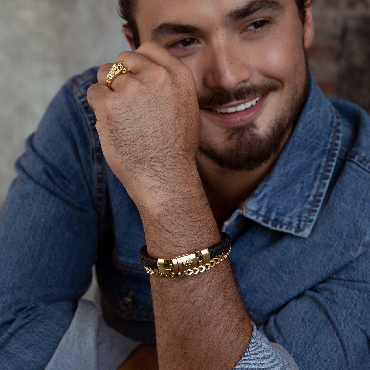 Gerecycleerd stainless steel goldplated armband breed met vossenstaartschakel