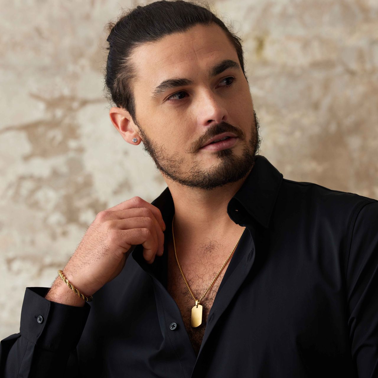 Gerecycled stainless steel oorknoppen golplated met zirkonia rond 8mm voor heren