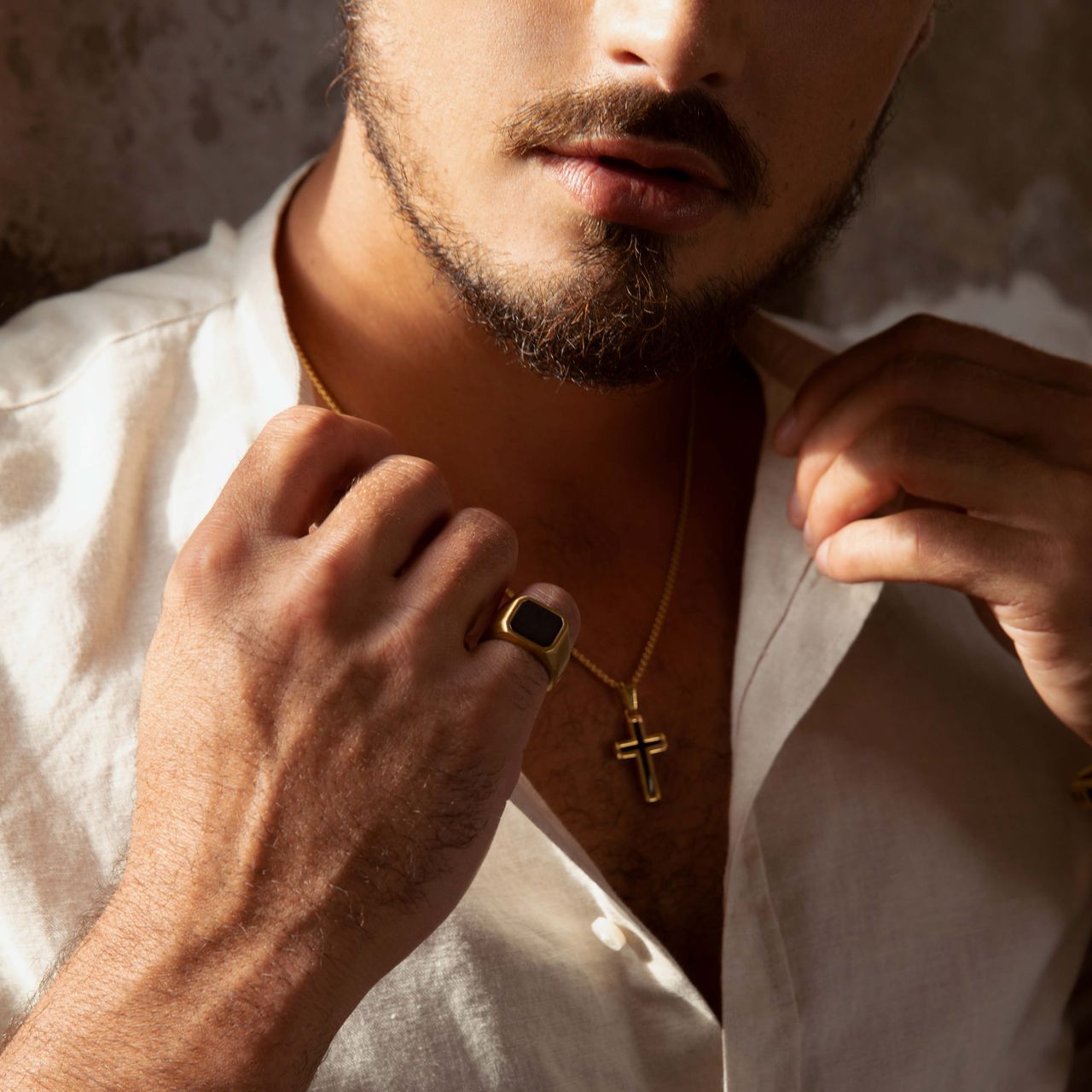 Stainless steel goldplated herenzegelring