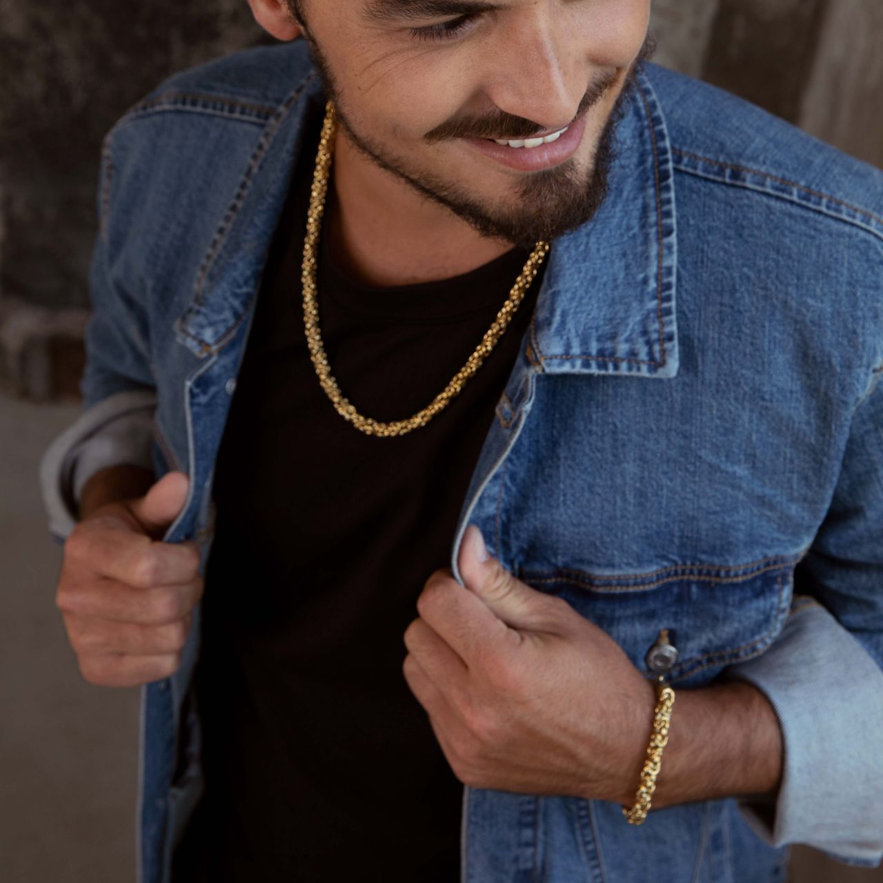 Stainless steel goldplated herenschakelarmband