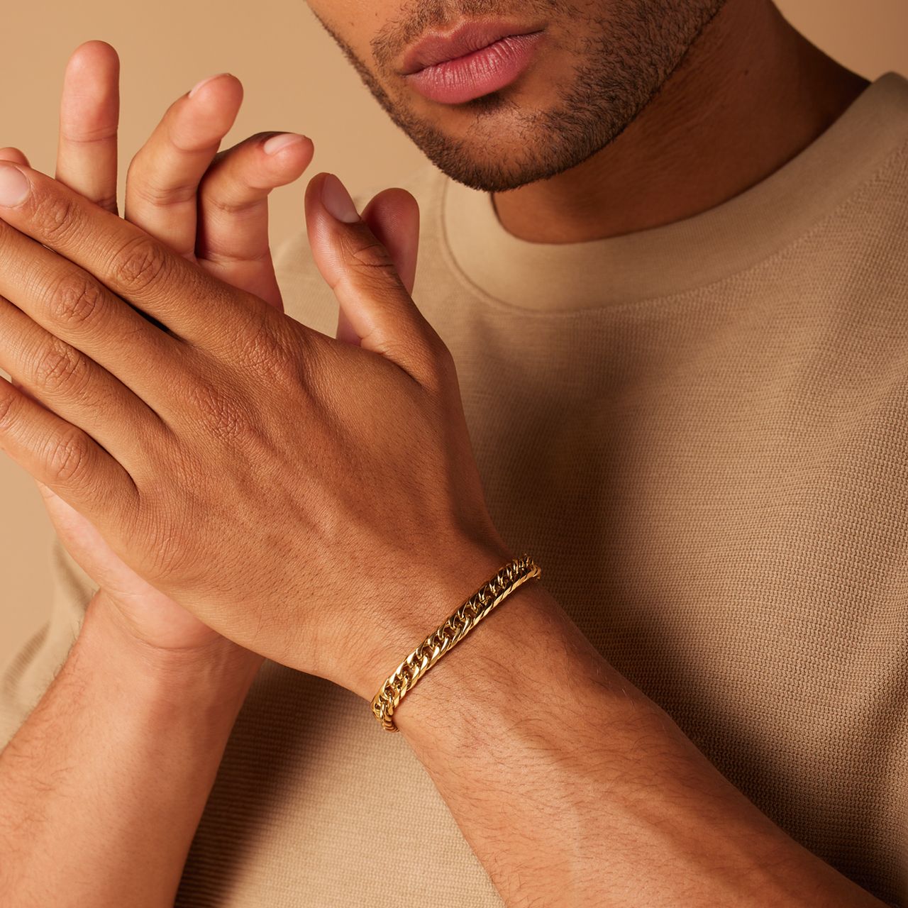 Gerecycleerd stalen goldplated armband met gourmetschakel