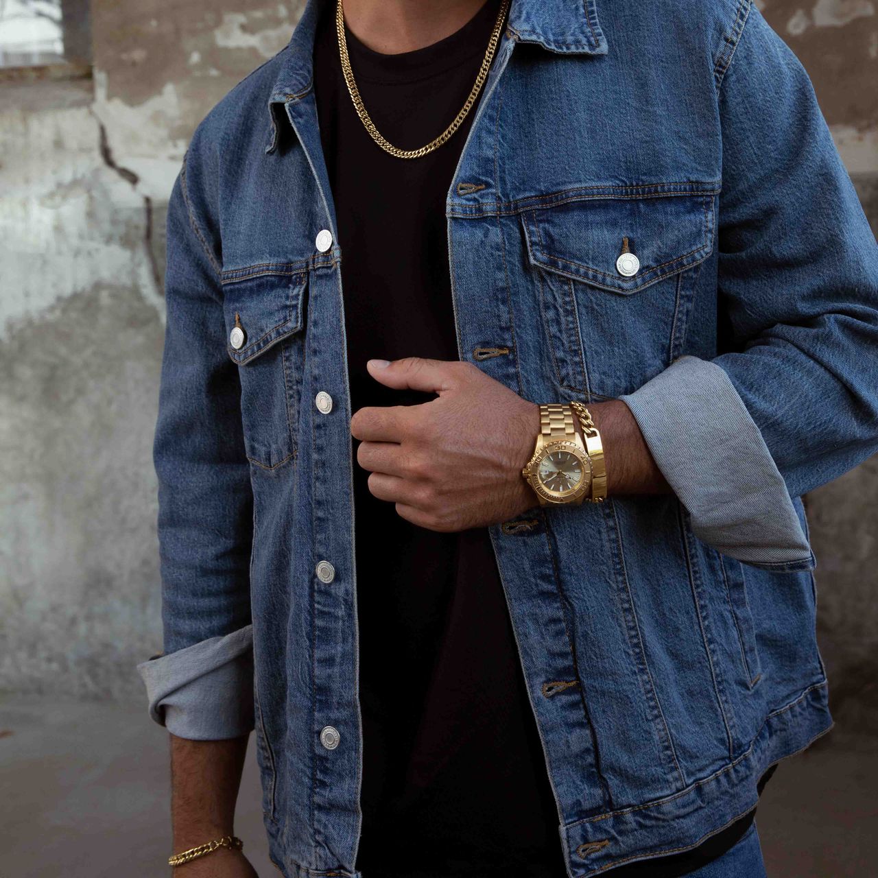 Gerecycled stainless steel goldplated herenketting met gourmetschakel