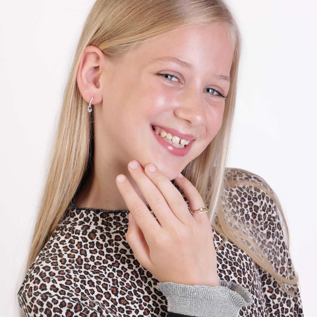 Zilveren kinderring gold met hart en zirkonia