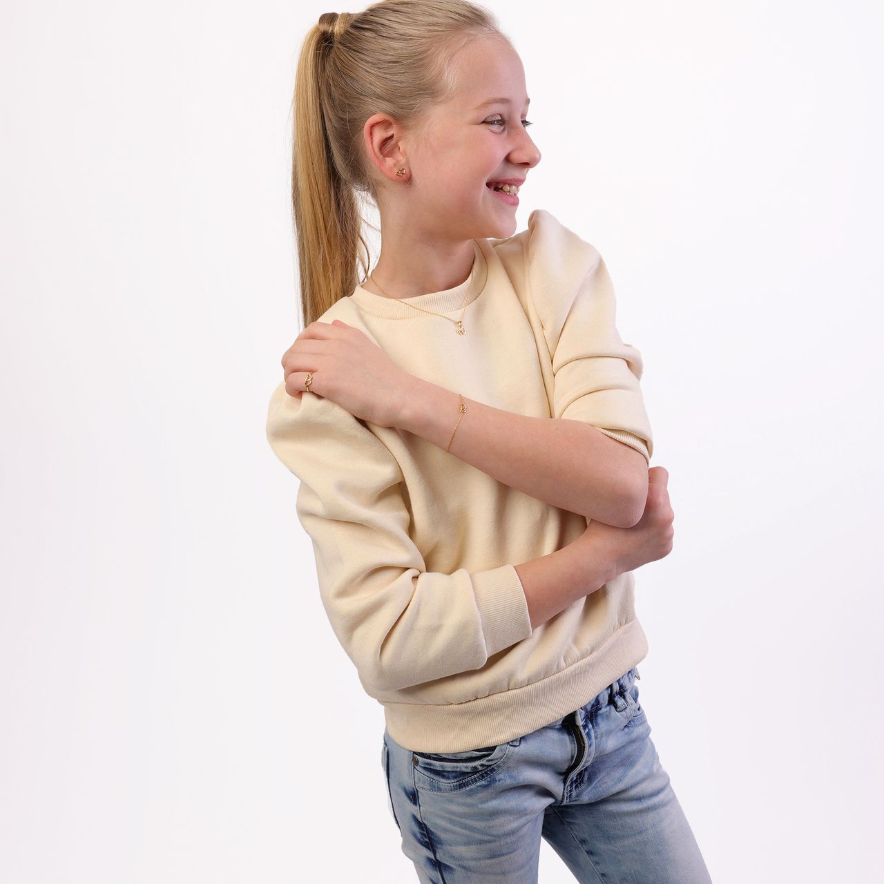 Zilveren goldplated kinderketting dubbel hart
