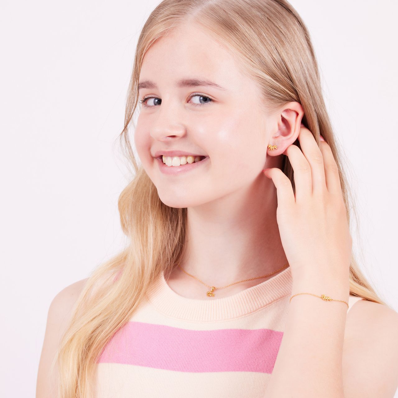 Zilveren goldplated kinderoorknoppen paard