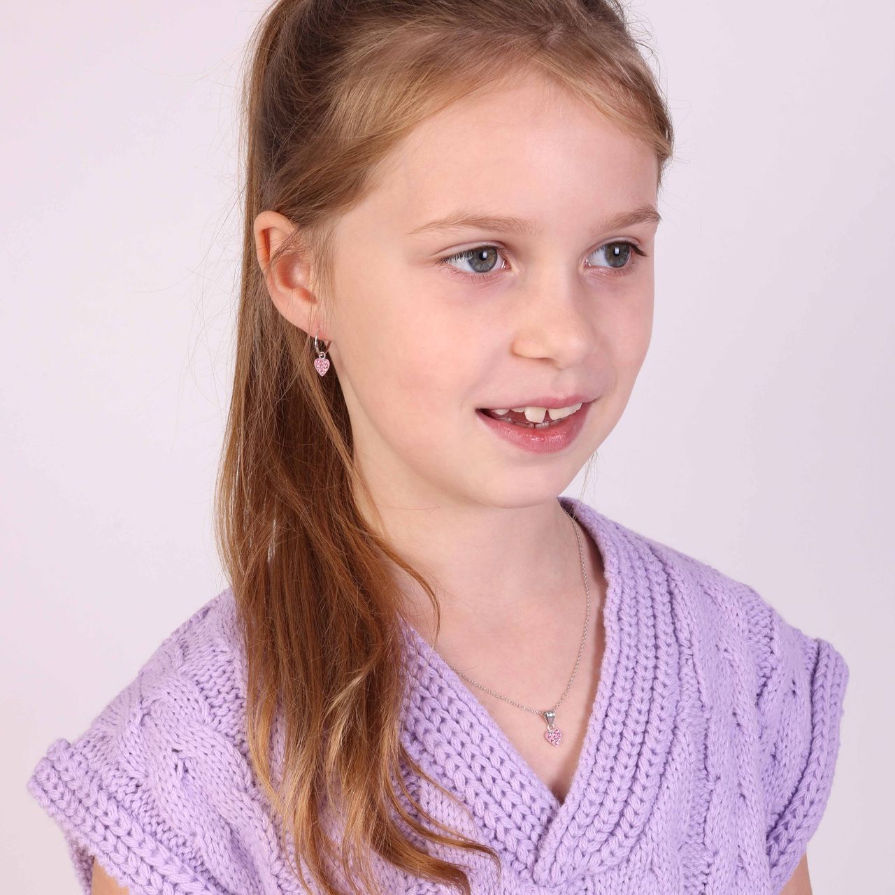 Zilveren kinderketting met hart light rose kristal