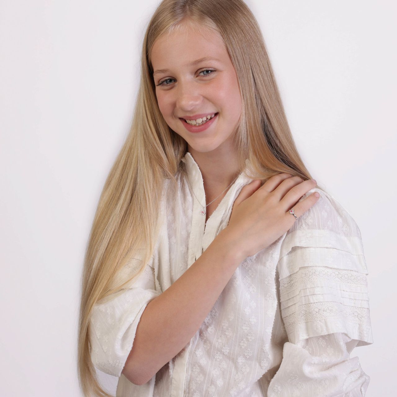 Kinderhalskette, 925 Silber, mit rosafarbener Krone und Kristall