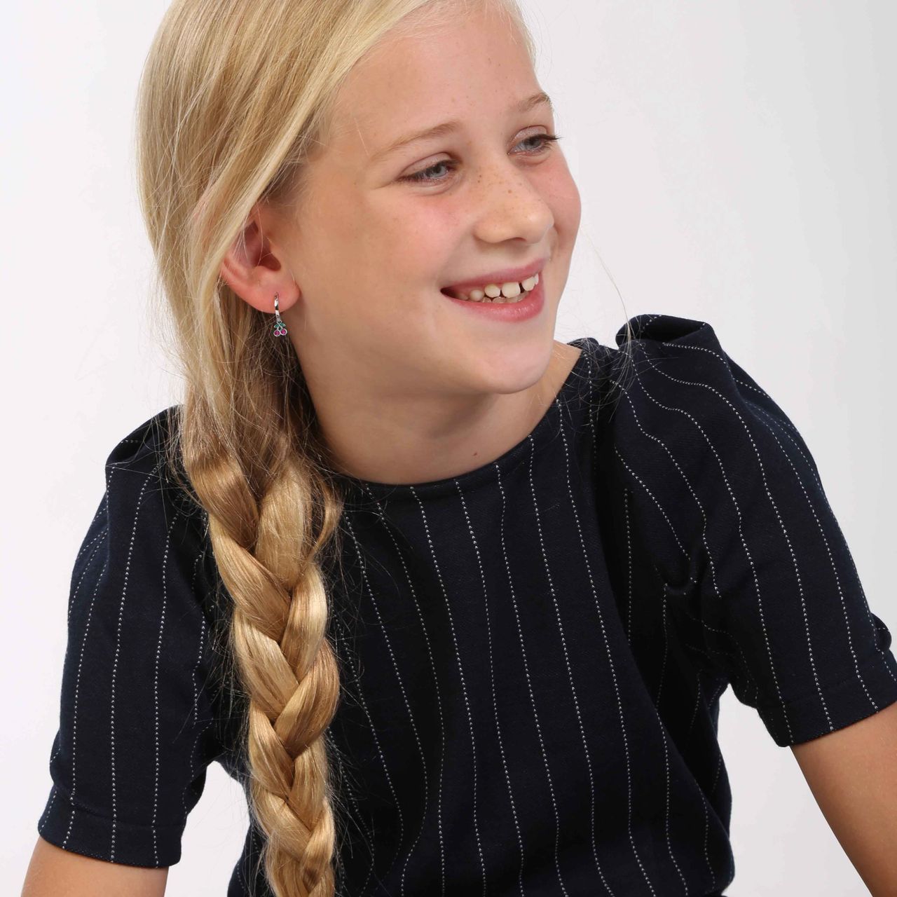 Zilveren kinderset kers met kristal