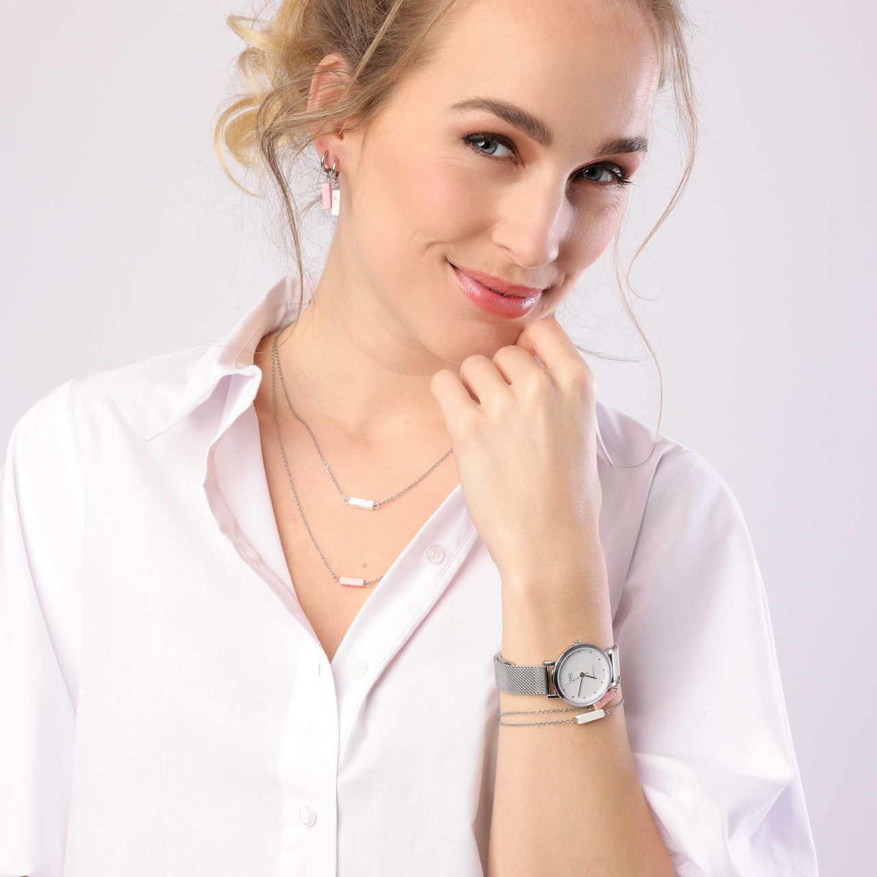 Stainless steel oorbellen met Pink Opal