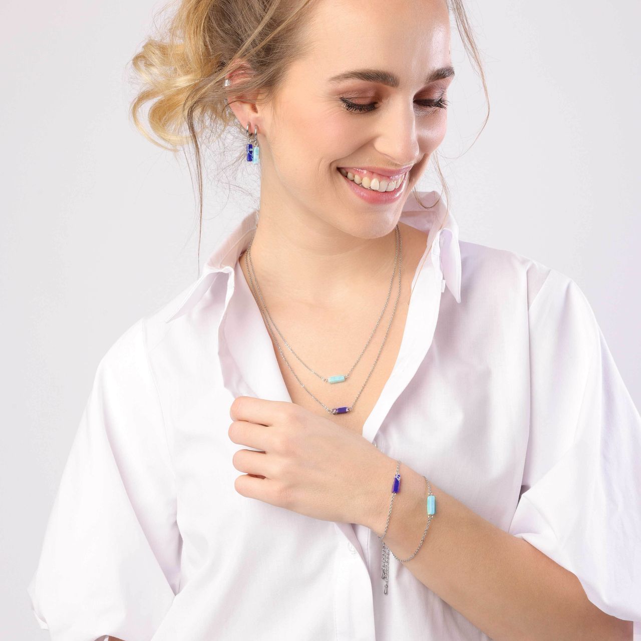 LuLu Jewels aquamarine stainless steel ketting voor dames