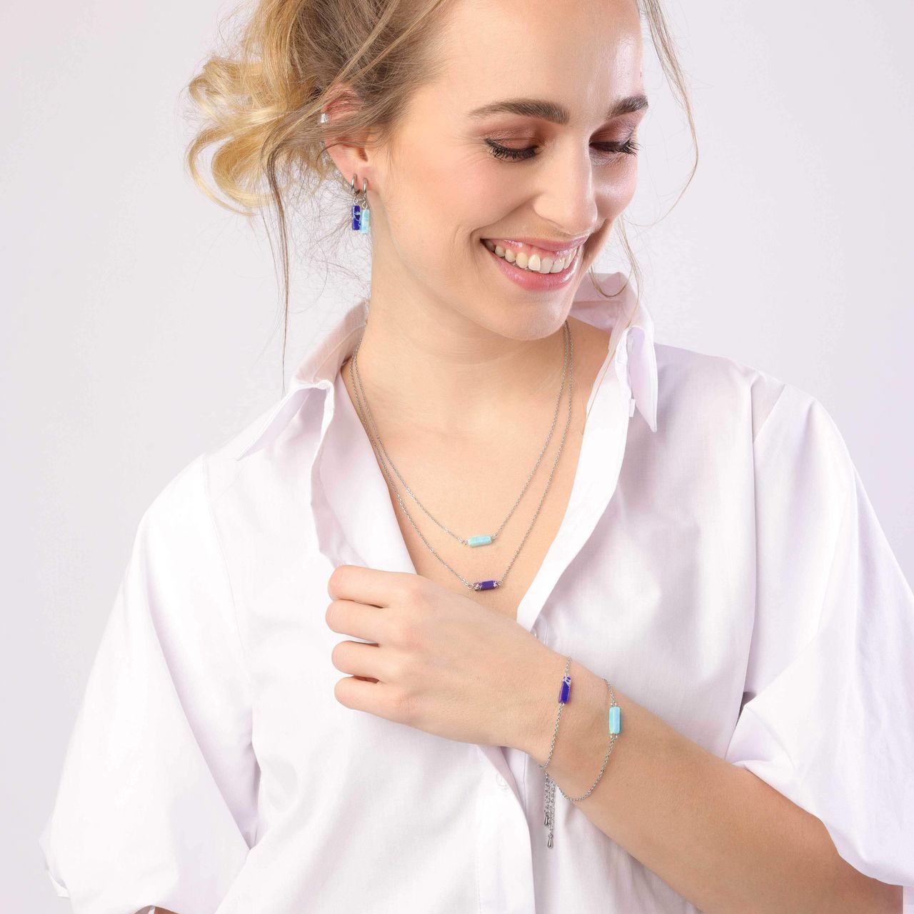 Stainless steel oorbellen met Lapis Lazuli