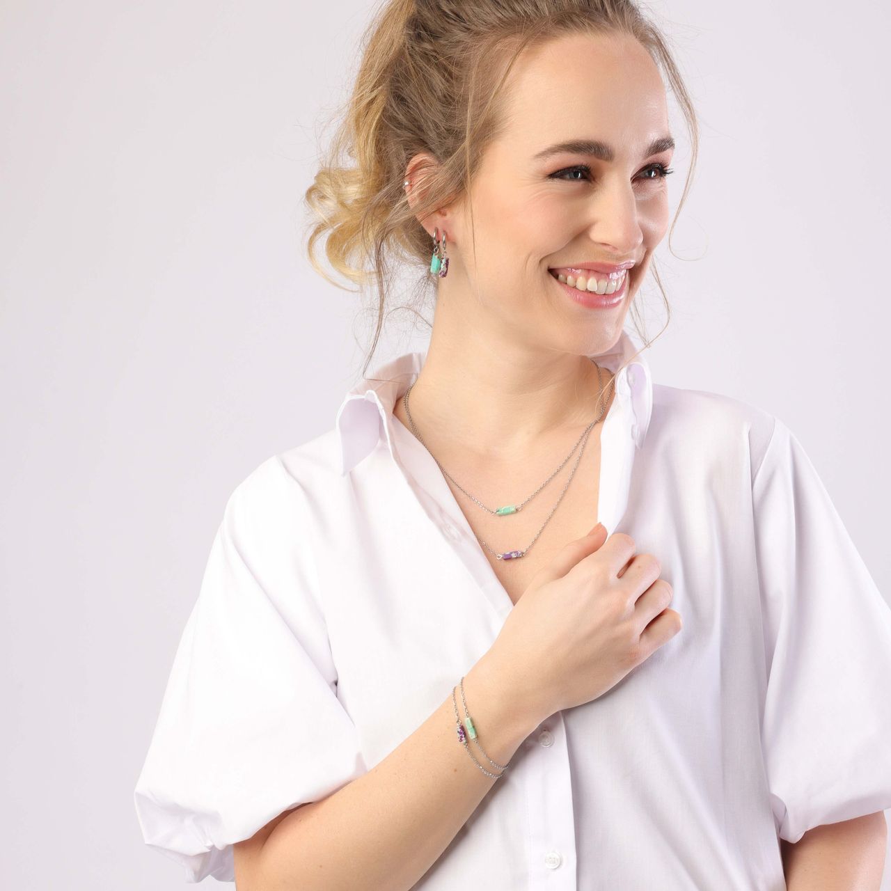 Purple Jasper en Turquoise stainless steel ketting