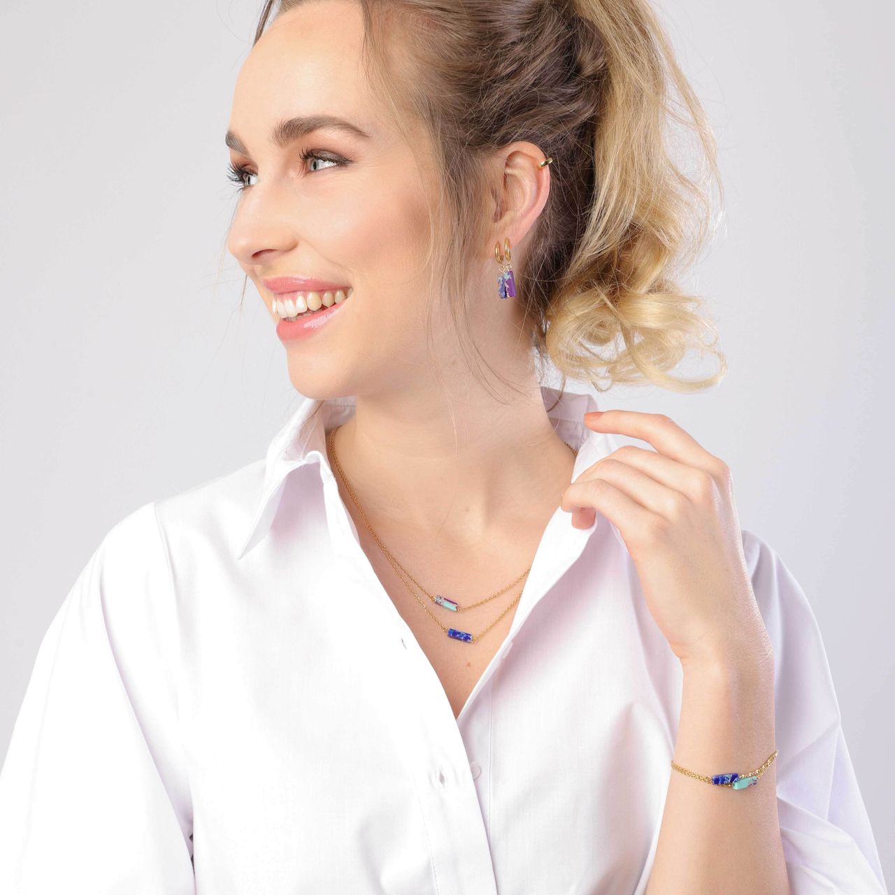 Stainless steel goldplated ketting met hanger met turquoise voor dames