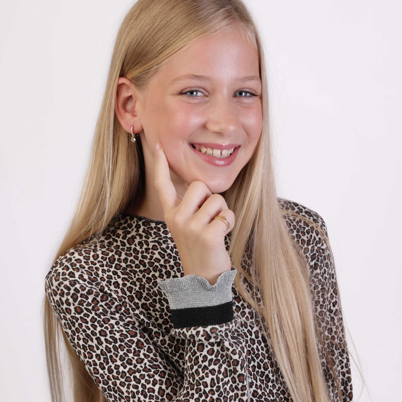 Zilveren goldplated kinderring ster met zirkonia