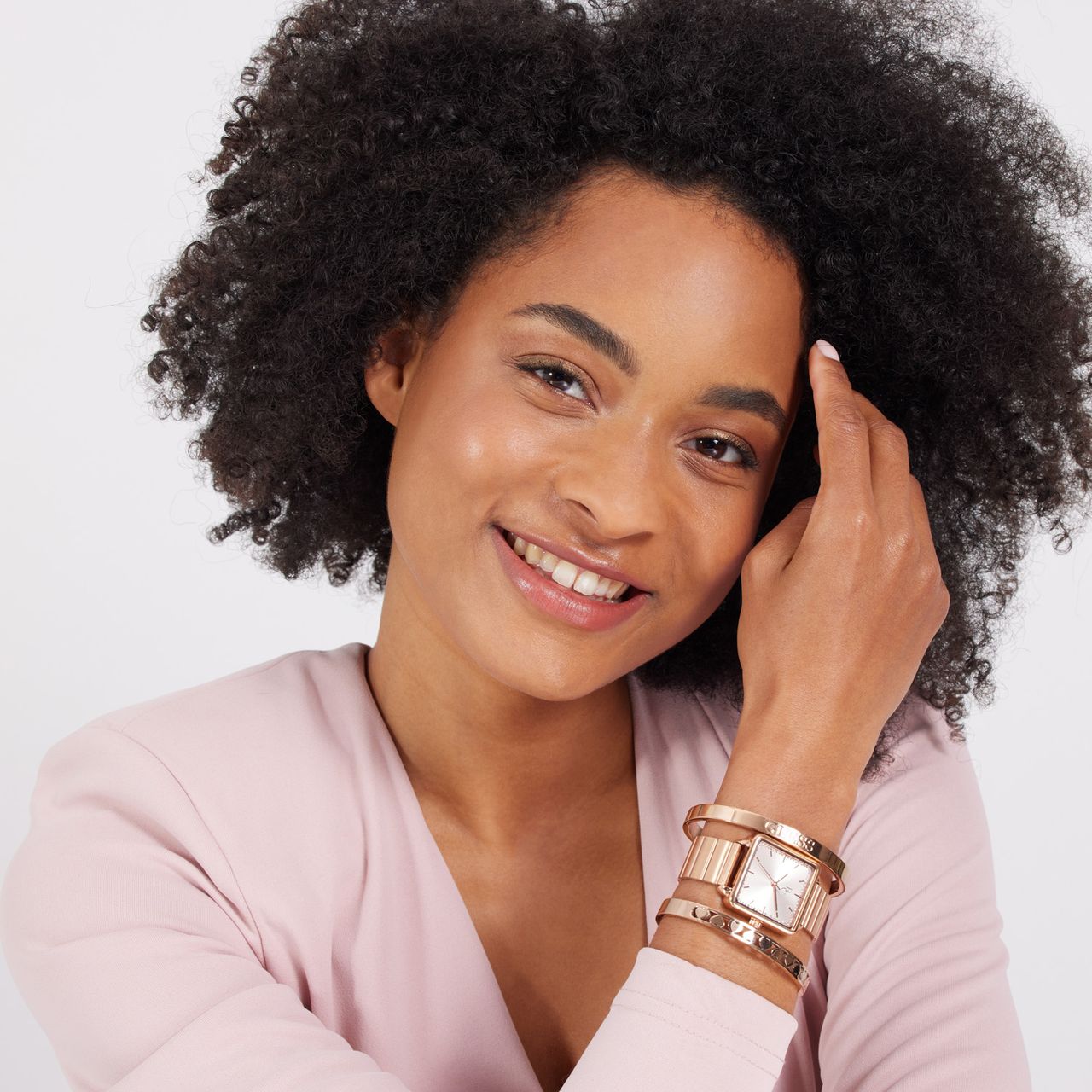 Guess stalen roséplated bangle met kristal voor dames