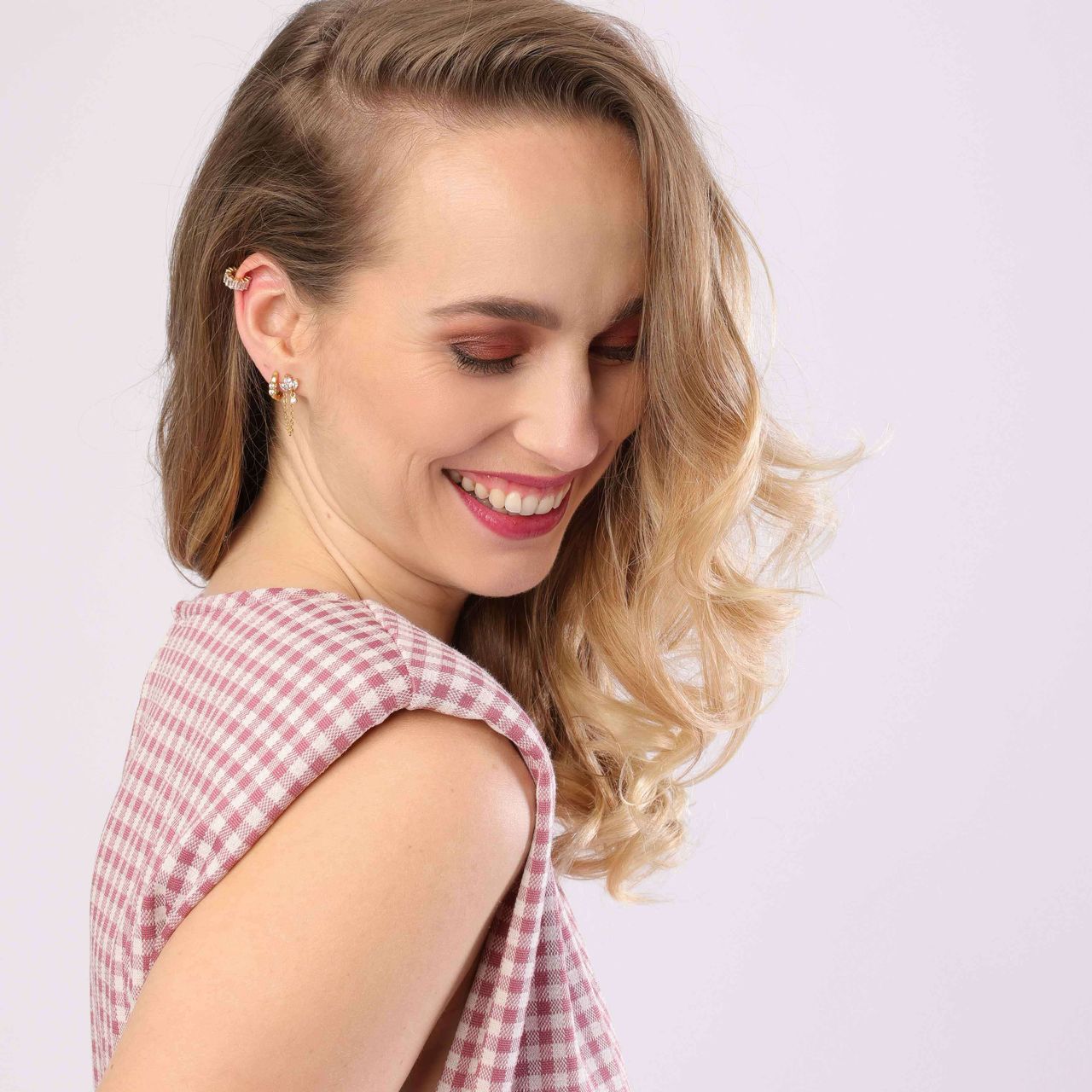 Stainless steel goldplated oorknoppen met zirkonia voor dames